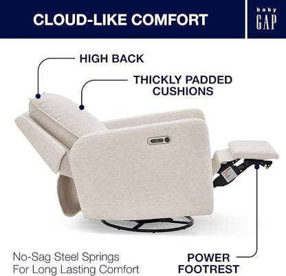 Delta Children babyGap Harlowe Power Recliner with USB-A and Type-C Ports Greenguard Gold Certified – Stain-Resistant Performance Fabric is Oeko-TEX Standard 100 Certified, Sand