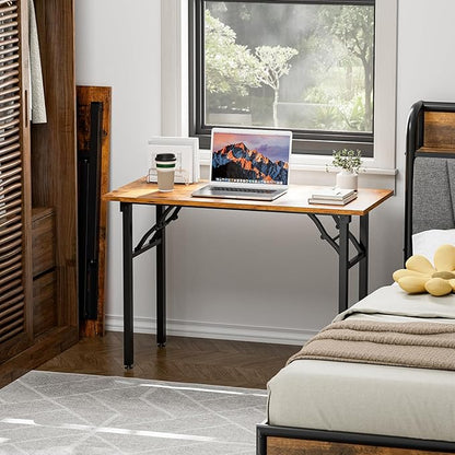 TEMI Small Computer Desk Folding Table - 43.3" Foldable Office Desk, No Assembly, Perfect for Small Spaces in Bedroom, Dorm, or Apartment, Portable Mini Desk or Study Table with Compact Design, Brown
