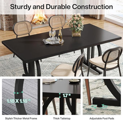 LITTLE TREE Modern Dining Table for 4-6 People, 63" Large Rectangular Kitchen Table with Geometric Legs, Unique Dinner Table Kitchen & Dining Room Furniture