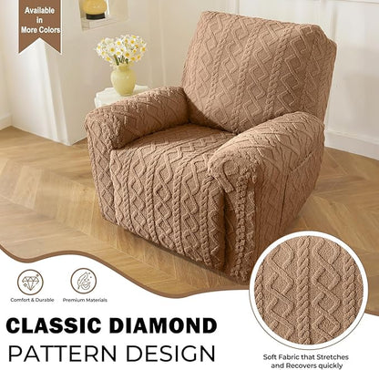 vctops 4 Pieces Geometric Jacquard Plush Recliner Slipcovers Soft Fuzzy Fluffy Sofa Couch Cover Anti-Slip Furniture Protector with Elastic Bottom for Kids Cats Dogs(Brown,1 Seat)
