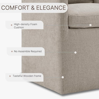 Upholstered Dining Chairs with Casters No Assembly Modern Accent Armchair with Rollers for Diningroom Bedroom Livingroom Reading Room,Sand,2 Boxs