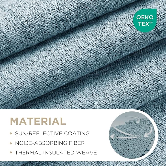 Joydeco 100% Blackout Curtains for Bedroom - Natural Linen Curtains 42" W x 72" L Long, Thermal Insulated 2 Panels Light Blocking Drapes, Rod Pocket & Back Tabs, Darkening Privacy for Living Room