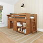 Max & Lily Modern Farmhouse Twin Low Loft Bed with Bookcase - Solid Wood, 15” Guardrails, 400-lb Capacity, Low-VOC Finish, Farmhouse Pecan