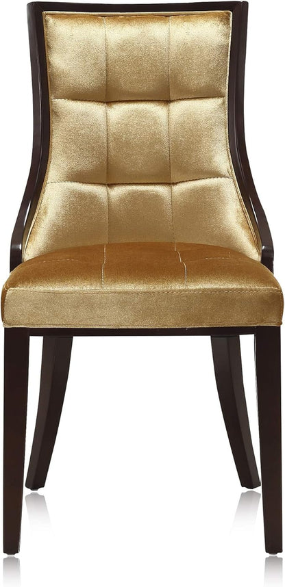 Manhattan Comfort Fifth Avenue Velvet Dining Chairs, Parsons Accent Furniture with Padded Wingback Seat, Fine Rectangular Stitching and Solid Beech Wood Frame, Set of 2, Antique Gold