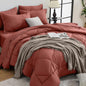 HEVUMYI Terracotta King Comforter Set - 7-Piece All Season Bed in a Bag King, Ultra Soft Bedding Set with Comforter, Flat Sheet, Fitted Sheet, Pillowcases, Pillow Shams