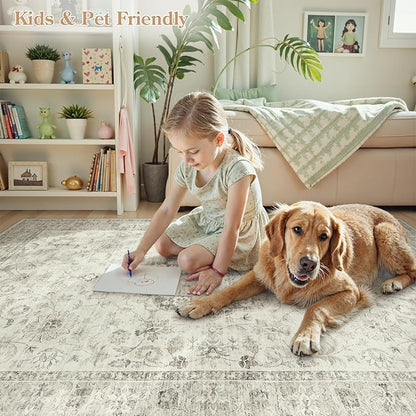 LIVEBOX Entryway Rug 3x5 Washable Area Rugs for Kitchen Bathroom, Non-Slip Front Door Mat for Bedroom, Boho Low-Pile Carpet Farmhouse Throw Indoor Mats for Bath Laundry Room, Taupe