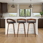 Armen Living Sonia 26" Counter Height Swivel Brown Faux Leather and Walnut Wood Bar Stool - Set of 3