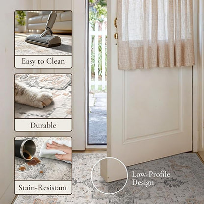 GENIMO 3FT Round Area Rugs for Living Room, Circle Rugs Machine Washable Low Pile, Chenille Non Slip Vintage Rug for Bedroom, Dining Room, Home Office, Light Taupe Brown