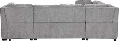 Ball & Cast 108.6" Sleeper Sectional Pull Out Sofa with 2 USB Ports,Two Power Sockets,Versatile U-Shape Couch w/ 3 Back Pillows and Storage Chaise,for Living Room,Office,Apartment,Light Gray