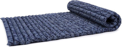 Leewadee - Foldable Floor Mattress - Japanese Roll Up Futon -Trifold Tatami Mat- Guest Floor Bed - Camping Mattress - Thai Massage Mat, Kapok Filled, 75 x 28 inches, Blue White