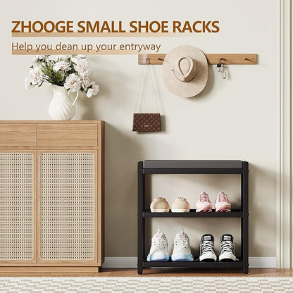 ZHOOGE Small Shoe Bench Shoe Rack Storage Bench Entryway Bench Shoe Shelf with Seat Cushion, Stable Shoe Organizer for Entryway, Living Room, Bench Seat Holds Up to 300 lb, (17"x 10"x 16", L x W x H)