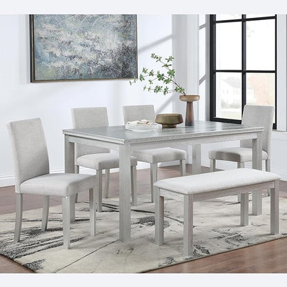 Ball & Cast 6 Piece Dining Table Set,Kitchen Table Set for 6 W/ 58.5" Rectangular Wooden Dining Table,Living Room Furniture W/ 4 Upholstered Chairs & 1 Bench,for Dining Room,Kitchen,Silver Grey