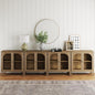 Nathan James Mason TV Stand, Free Standing Accent Sideboard Buffet, Credenza with Glass Doors and Adjustable Shelf in Brushed Light Brown Wood for Dining Room, Entryway and Living Room, Set of 4