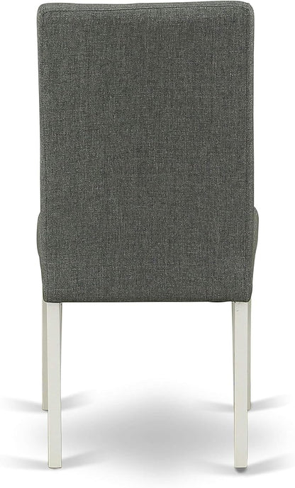 East West Furniture LGDR9-LWH-07 9 Piece Dining Room Set Includes a Rectangle Kitchen Table with Butterfly Leaf and 8 Gray Linen Fabric Parsons Dining Chairs, 42x84 Inch, Linen White