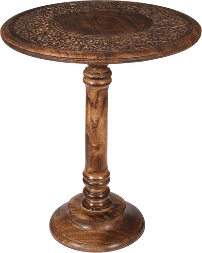Lightnpro Hand-Carved Wooden Pillar Table - Rustic Accent Vintage Side End Table for Living Room, Entryway, Bedroom, Books, Plants, Lamps & Home Décor - Antique Burnt Finish, 18x22 Inch