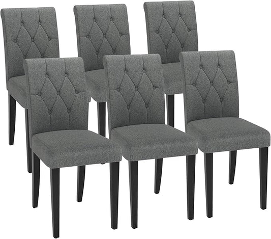 Upholstered Dining Chairs Set of 6, Button Tufted Parsons Dining Chair with Solid Wood Legs, Modern Fabric Side Chair for Dining Room/Kitchen/Restaurant/Hotel- Grey