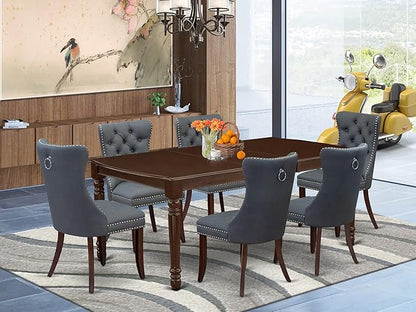 East West Furniture DODA7-MAH-13 7 Piece Kitchen Table Set Includes a Rectangle Dining Table with Butterfly Leaf and 6 Polyester Fabric Upholstered Chairs, 42x78 Inch, Mahogany