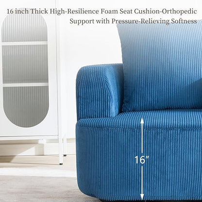 Furnimart 360° Swivel Barrel Accent Chair, Round Upholstered Comfy Lounge Chair, Corduroy High-Resilienc Foam Single Sofa, No Assembly Wide Seat for Living Room, Bedroom, Apartment (Blue)