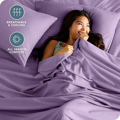 Bare Home King Sheet Set - Luxury 1800 Ultra-Soft Microfiber King Bed Sheets - Double Brushed - Deep Pockets - Easy Fit - 4 Piece Set - Bedding Sheets & Pillowcases (King, Lavender)