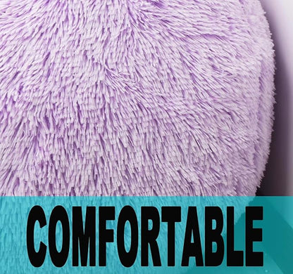Fluffy Bean Bag Chair, 3FT Round Memory Foam Filled Bean Bag for Teens & Kids, Ultra Soft Faux Fur Fabric Bean Bag Chairs for Playroom, Living Room, Bedroom, Lavender