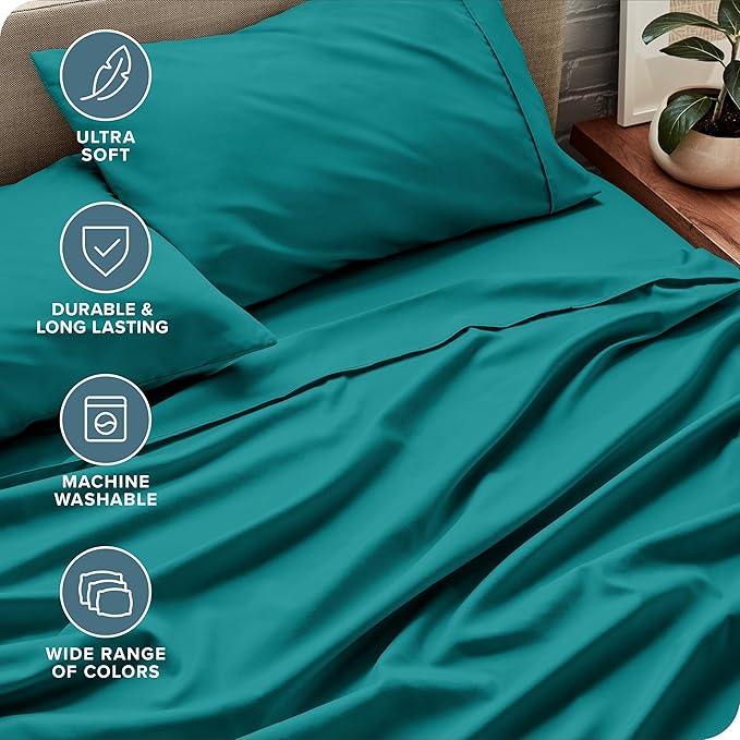 Bare Home Twin XL Sheet Set - College Dorm Size - Luxury 1800 Ultra-Soft Microfiber Twin Extra Long Bed Sheets - Deep Pockets - Easy Fit - Extra Soft - 3 Piece Set - Bed Sheets (Twin XL, Emerald)