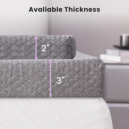 SINWEEK 3 Inch Gel Memory Foam Mattress Topper Queen Size, Pad for Back Pain, Bed Topper with Removable Soft Cover, CertiPUR-US Certified,Grey