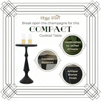 OBJET D'ART Small Round Black Side Table, Nero, 21" Height, Vintage Metal Accent, Side, Pedestal, Coctail and Drink Tables for Living Room and Small Spaces