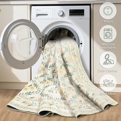 Runner Rug for Entryway: 2x10 Kitchen Rugs Non Slip Washable Ultra-Thin Soft Floral Carpet Indoor Floor Stain Resistant Carpets for Hallway Bedroom Kitchen Laundry Bathroom Dorm Beige/Multi