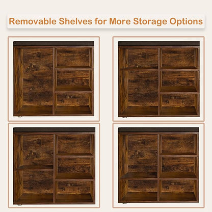 DINZI LVJ Shoe Bench, Entryway Storage Bench with Drawer and 11 Cubbies, Cubby Shoe Rack with Adjustable Shelves, Shoe Organizer Cabinet for Living Room, Mudroom, Closet and Garage, Rustic Brown
