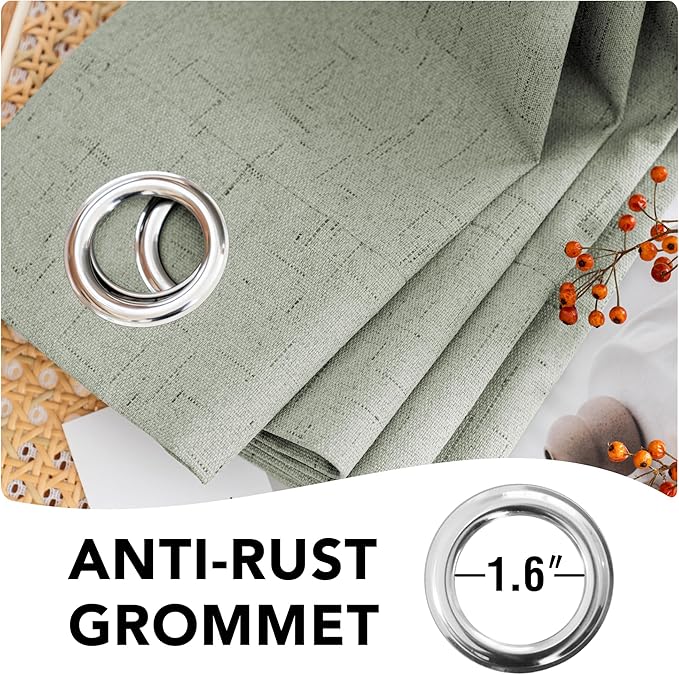 H.VERSAILTEX Linen Blackout Curtains Durable Thick Textured Linen Look 100% Blackout Patio Door Curtain Anti Rust Grommet Extra Wide Sliding Door Curtain Panel, W100 x L96 inch - Sage