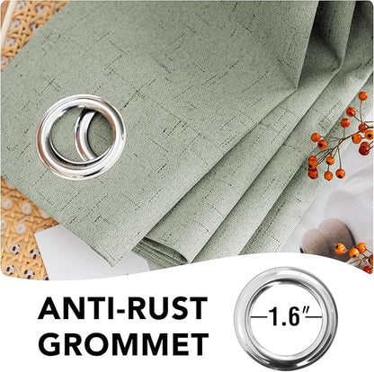 H.VERSAILTEX Bedroom Curtains Blackout, Sage Green Linen Blackout Curtains 84 Inches Long, 100% Blackout Thermal Textured Linen Look Curtain Draperies Grommet with White Liner, 2 Panels