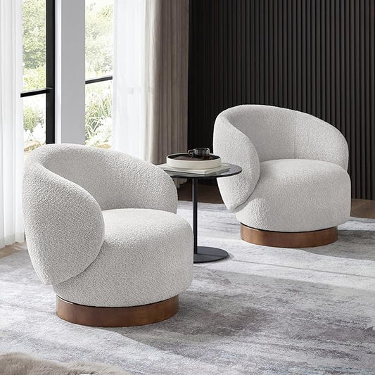 Swivel Accent Chair Round Barrel Armchair Upholstered Performance Fabric for Living Room Bedroom Waitingroom,2 Box,Light Grey