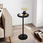 Drink Table, Carved Table Top Martini Table, Small Side Table, Weighted Base Pedestal Table for Living Room, Bedroom, Modern, Black, 1-Pack