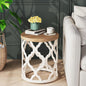 Farmhouse End Table, 18.5'' French Country Round Side Table, Wood Top Side Table with Curved Motif Frame Base for Boho, End Tables Living Room, Bedroom, Small Space, Easy Assembly
