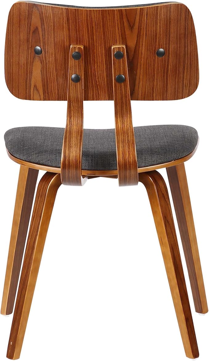 Armen Living Jaguar Mid-Century Dining Chair in Walnut Wood and Charcoal Fabric - Set of 4
