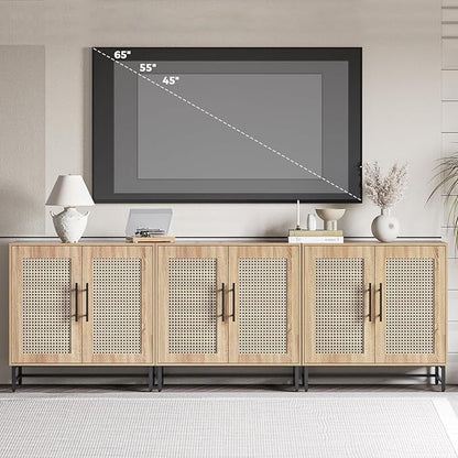 KFO Storage Cabinet with Handmade Natural Rattan Doors, Rattan Buffet Cabinet, Sideboard for Living Room, Hallway, Dining Room, Entryway
