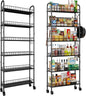 6-Tier Slim Storage Cart, Rolling Kitchen Cart with Wheels, Narrow Metal Shelf Organizer with Hooks for Kitchen, Bathroom, Living Room, Laundry, Small Spaces (Black, 6 in)