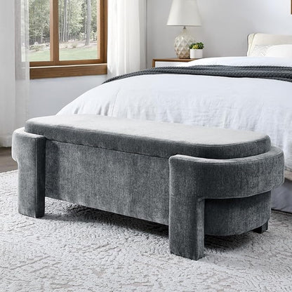 KEIKI 51" Linen Ottoman Bench with Large Storage Space, Upholstered Seating Foot Rest Stool Furniture for Bedroom, Living Room, Entryway, Green