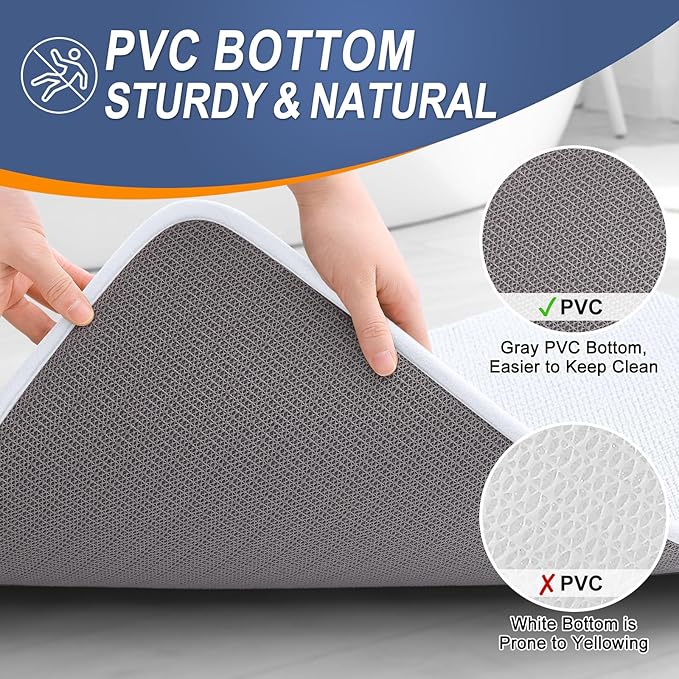 OLANLY Thick Memory Foam Bath Mat Rug 47x24, Extra Soft Absorbent Bathroom Rug, Quick Dry Bath Mats, Non-Slip, Machine Washable Carpet for Bathroom, Tub and Shower, Home Decor Accessories, White
