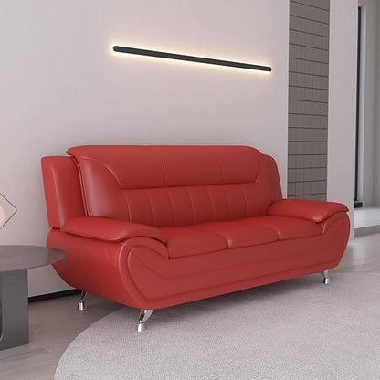 Container Furniture Direct Michael Modern Faux Leather Upholstered Stainless Steel Legs Living Room Sofa, Chair, Persian Red