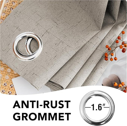H.VERSAILTEX Linen Blackout Curtains 45 Inches Long 100% Absolutely Blackout Thermal Insulated Textured Linen Look Curtain Draperies Anti-Rust Grommet, Energy Saving with White Liner, 2 Panels, Stone