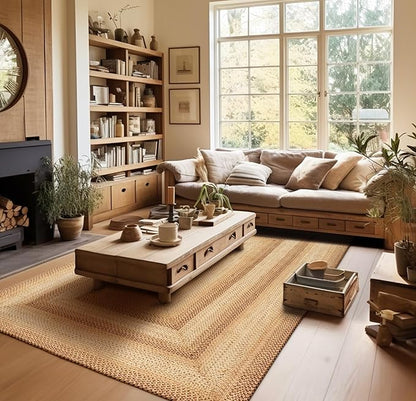 Homespice Cookie Dough Oval Braided Rugs 5x8' - Country Style Jute Brown Rugs for Living Room for Farmhouse Decor