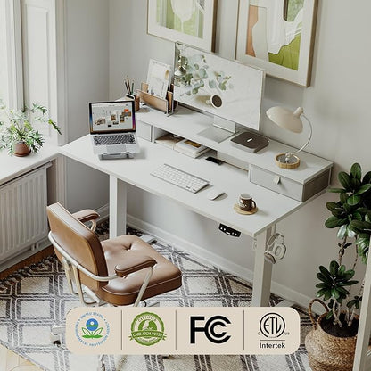 Agilestic 48 x 23 Inches Electric Standing Desk with 2 Storage Drawers, Adjustable Height Sit and Stand Computer Table with Splice Board, White