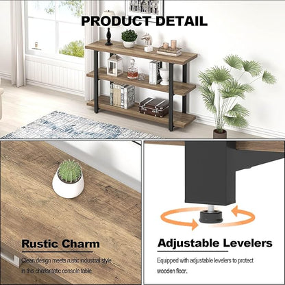 FOLUBAN Console Tables for Entryway, Modern Sofa Table with Storage Shelves for Living Room, Hallway, Entrance, or Behind Couch, Rustic Oak, 47 Inch
