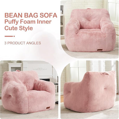 Hobestluk Bean Bag Chair for Adult Small Bean Bag Chairs with Arms Furry Beanbag Chair with Foam Filler Stuffed Bean Bag Sofa for Reading in Bedroom Living Room and Dorms(Pink)