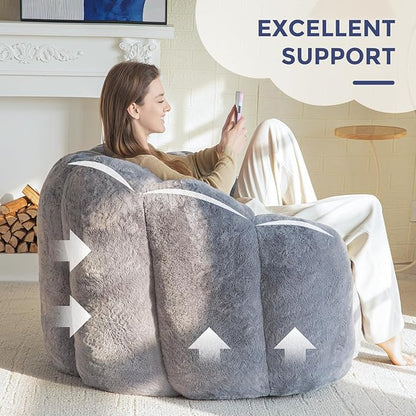 MAXYOYO Bean Bag Chair for Adults, Floral Shaped Bean Bag Sofa, Ultra Soft Faux Fur Floor Sofa, Large Reading Chair for Living Room Bedroom, Dark Grey, Single