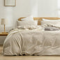 BESTOUCH Duvet Cover Set 100% Washed Cotton Linen Feel Super Soft Comfortable Chic Lightweight 3 PCs Home Bedding Set Solid Almond Milk Grey Oversized King