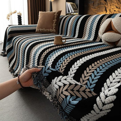 STACYPIK Boho Chenille Sofa Cover, Soft Jacquard Leaves Couch Cover, Non-Slip Loveseat Cover for Sectional Sofa, Washable Pet Protector for 3 Cushion Couch,Multi-use Vintage Throw Slipcover-71x134IN