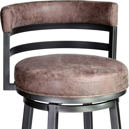 Armen Living Madrid 26" Seat Height Swivel Bandero Tobacco Faux Leather and Mineral Finish Bar Stool for Kitchen Island Counter, Set of 2