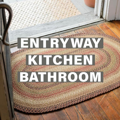 Homespice Gingerbread Premium Jute Braided Rug, 22 x 72 Rectangular Hall Runner Brown, Red, Reversible, Natural Jute Yarn Rustic, Country, Primitive, Farmhouse Style - 30 Day Risk Free Purchase